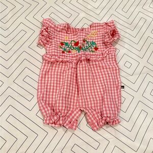 Folklore Checkered Embroidered Romper
